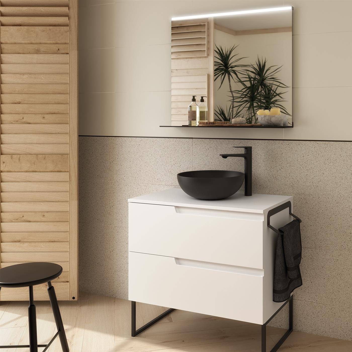 Badezimmermöbel VIMA 800 WHITE SATIN + Waschtisch-Platte