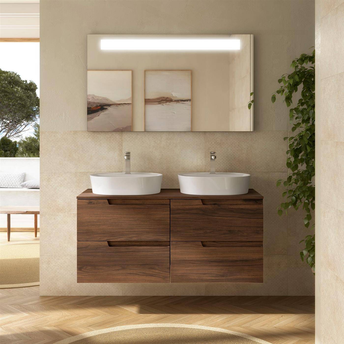 Badezimmermöbel VIMA 1200 NUSSBAUM MAYA + Waschtisch-Platte