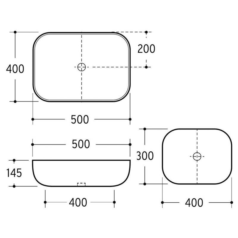 Beitz & Walz AqvaCeramica Aufsatzbecken "Schale" o. Überl. 500 x 400 mm weiß