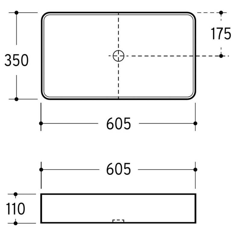 Beitz & Walz AqvaCeramica Aufsatzbecken "SlimRim" o. Überl. 605 x 350 mm weiß