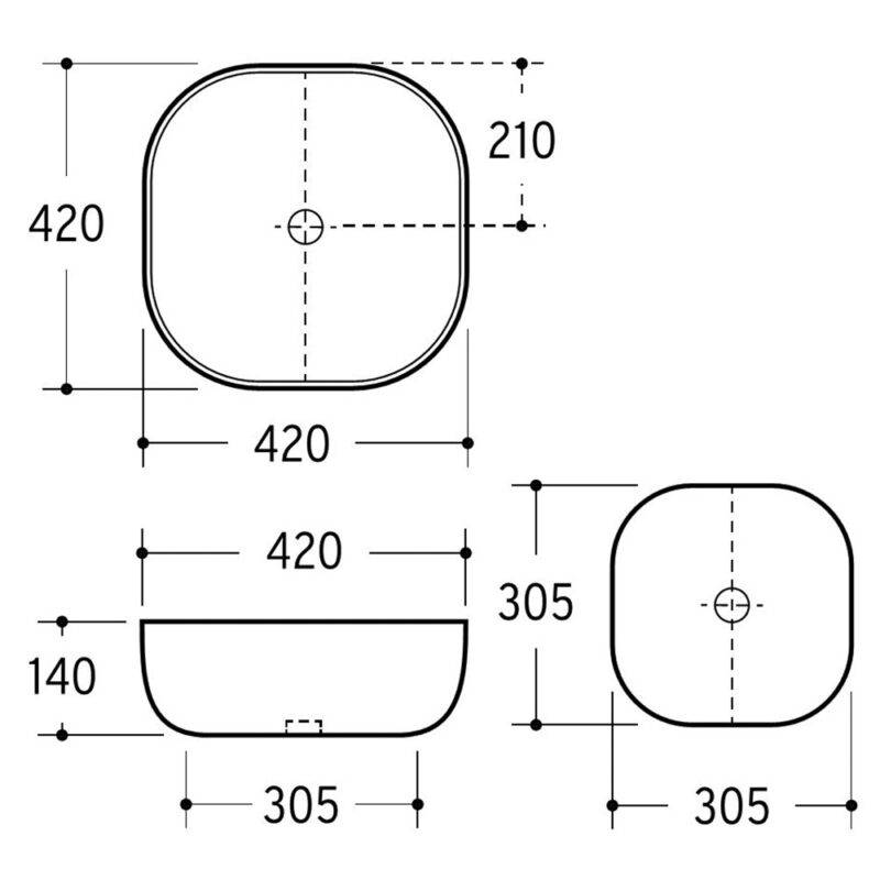 Beitz & Walz AqvaCeramica Aufsatzbecken "Schale" o. Überl. 420 x 420 mm weiß