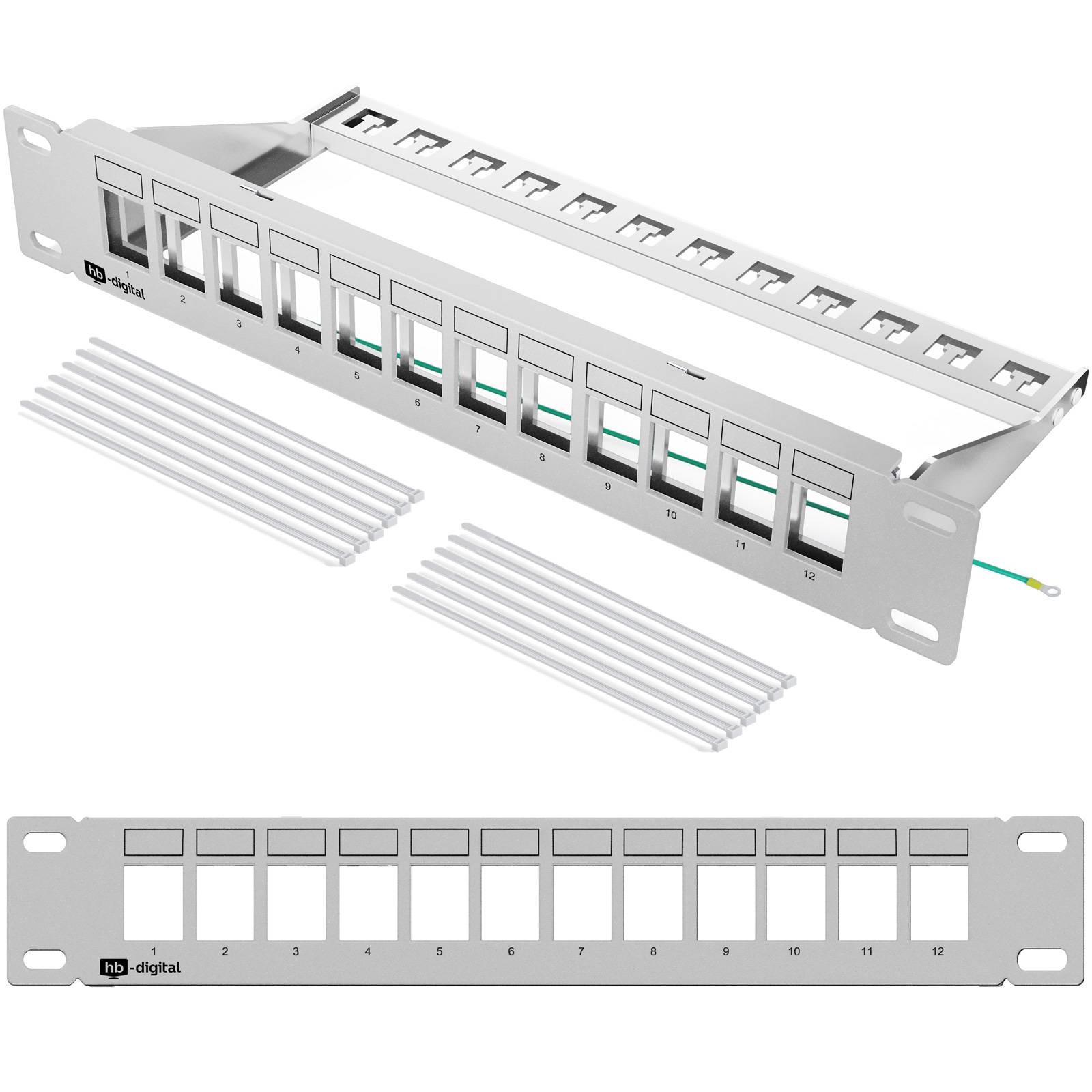 hb-digital Patchfeld 10 zoll 12-Port für Keystone Module grau 1HE