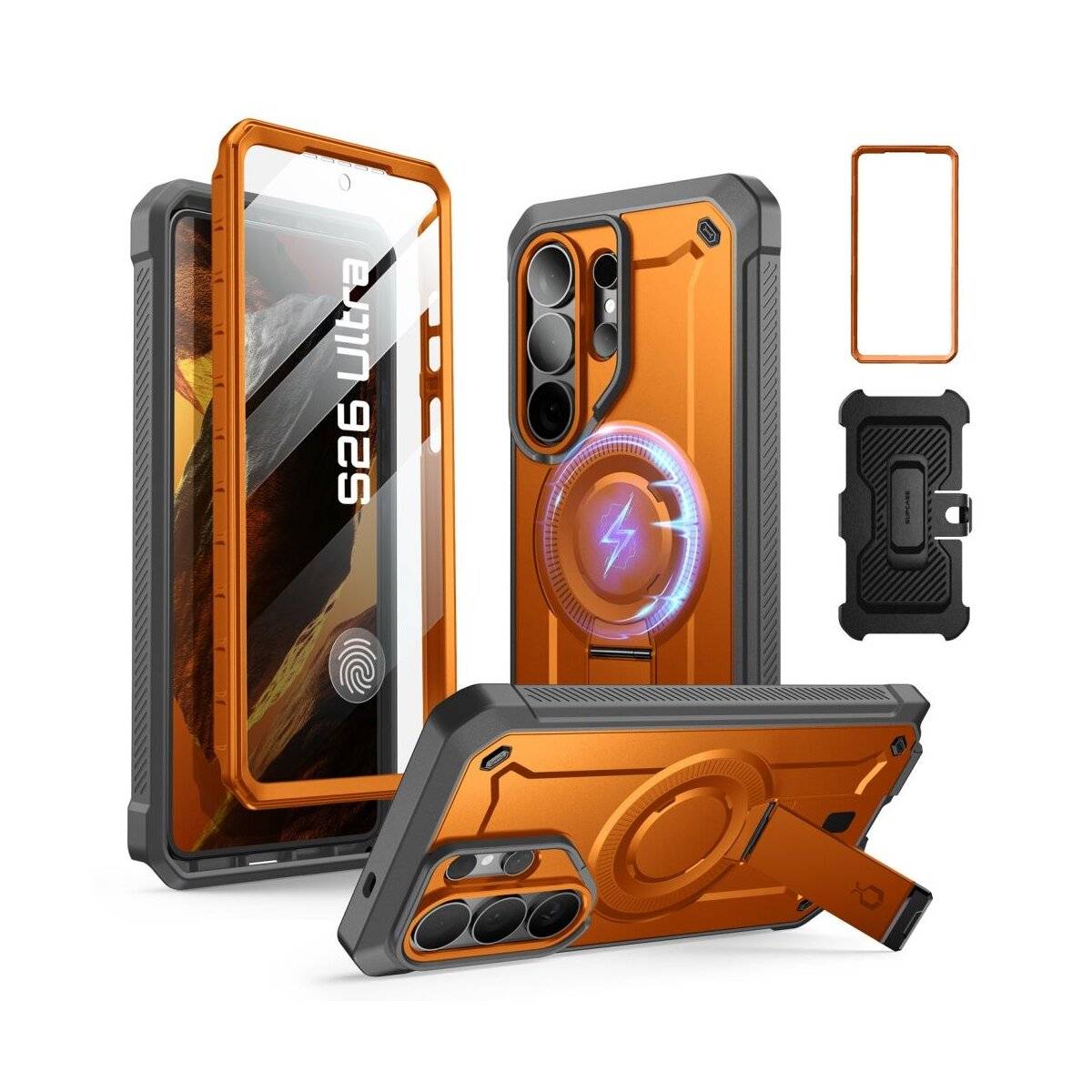 Supcase Unicorn Beetle Pro Mag Hülle + Schutzglas Set Magnetfunktion für Samsung Galaxy S26 Ultra Schwarz und Orange