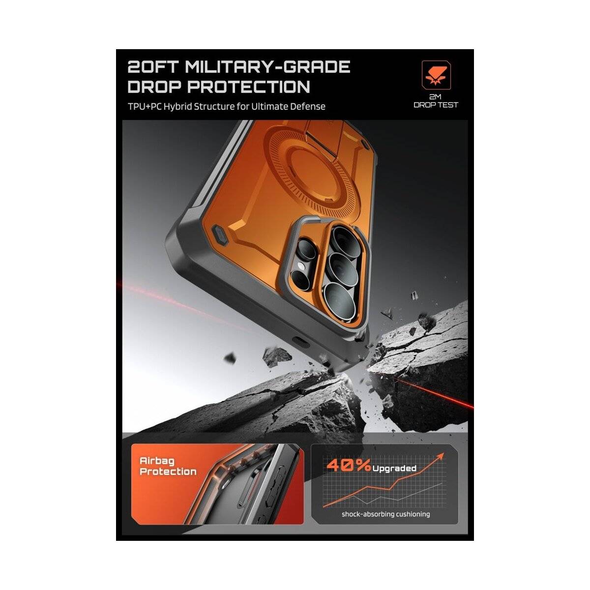Supcase Unicorn Beetle Pro Mag Hülle + Schutzglas Set Magnetfunktion für Samsung Galaxy S26 Ultra Schwarz und Orange
