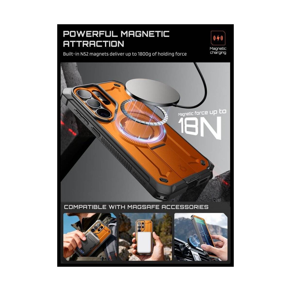 Supcase Unicorn Beetle Pro Mag Hülle + Schutzglas Set Magnetfunktion für Samsung Galaxy S26 Ultra Schwarz und Orange