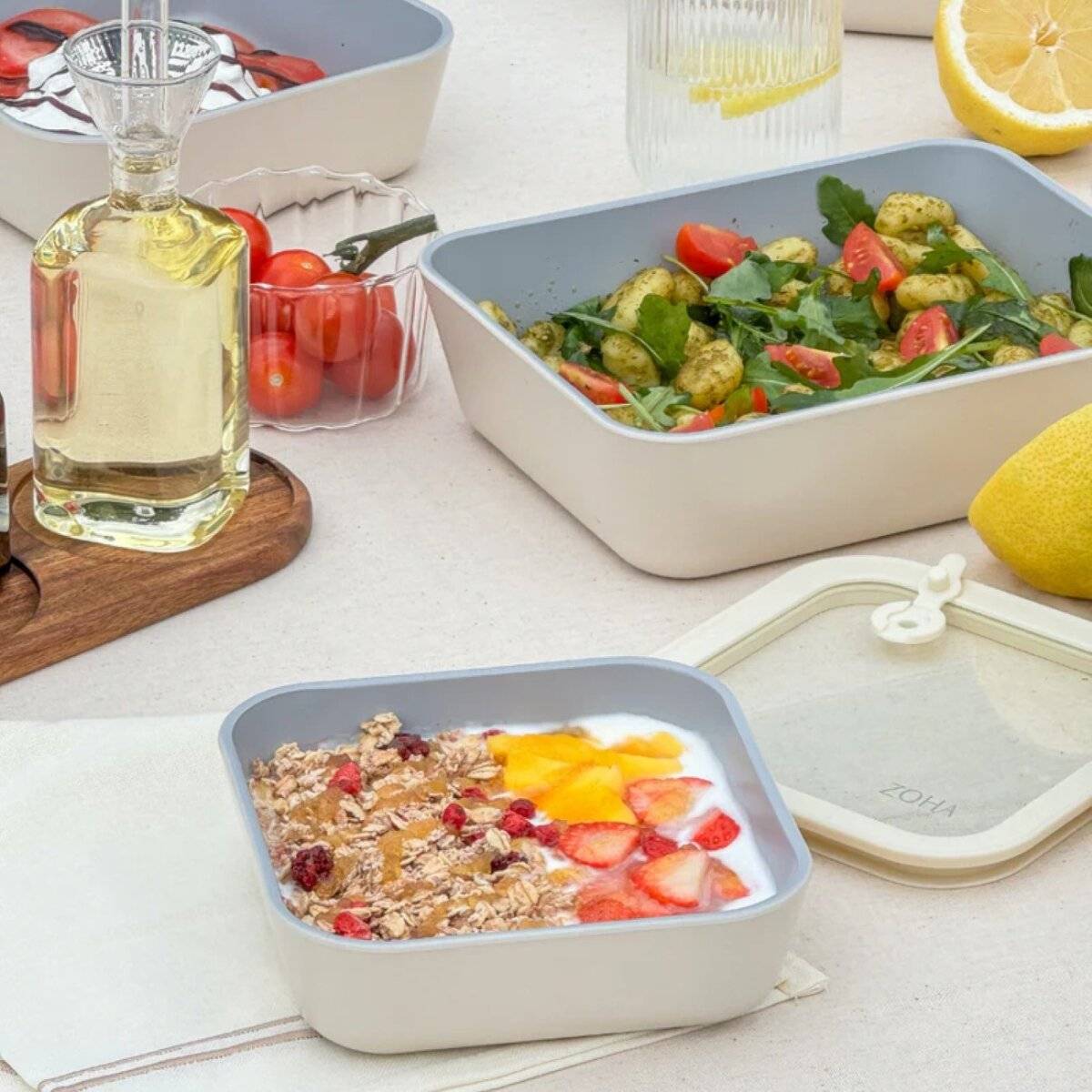 Frischhaltedosen mit Keramikbeschichtung & Deckel, quadratisch - Luftdicht & stapelbar 600 ml
