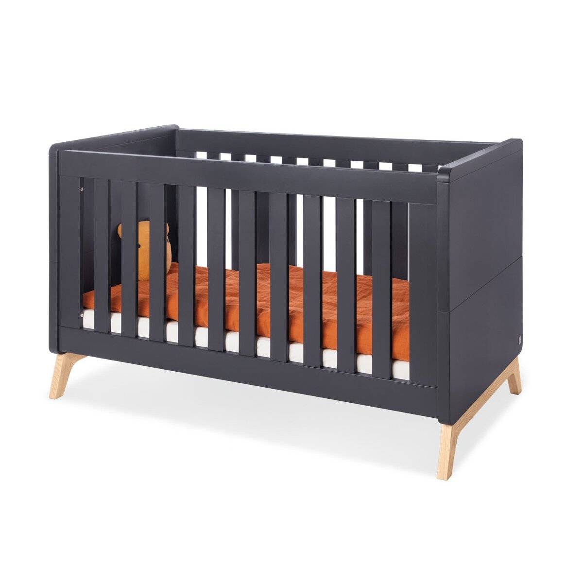 Pinolino Kinderbett 140 x 70 cm anthrazit Esche umbaubar zum Juniorbett