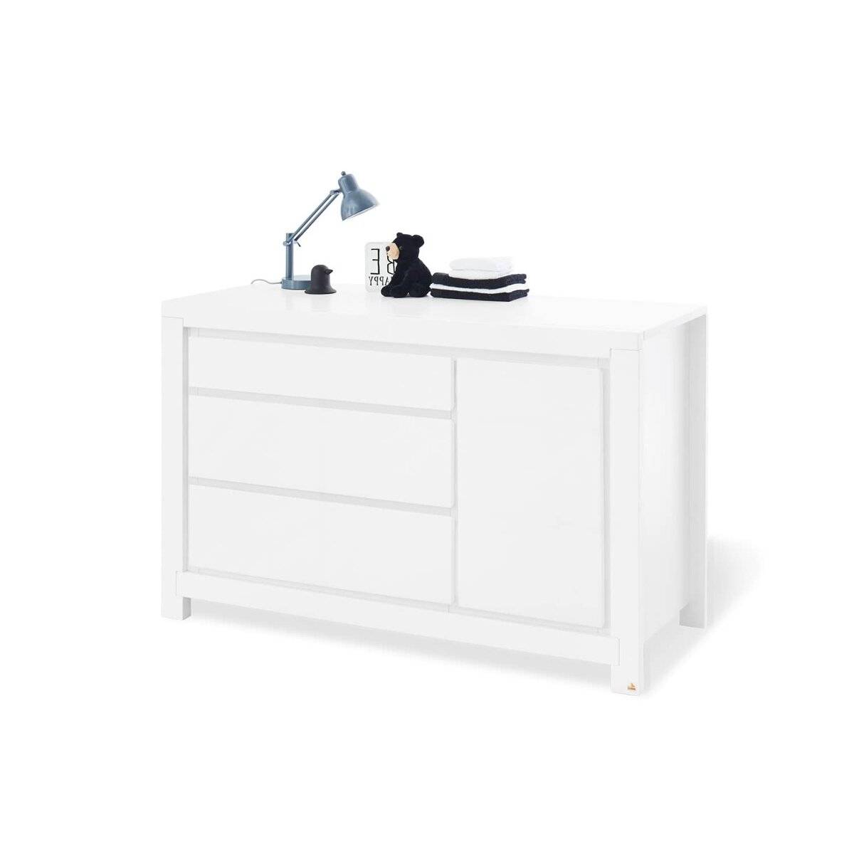 Pinolino Wickelkommode extrabreit weiß mit Wickelaufsatz 3 Schubkästen 1 Tür Soft