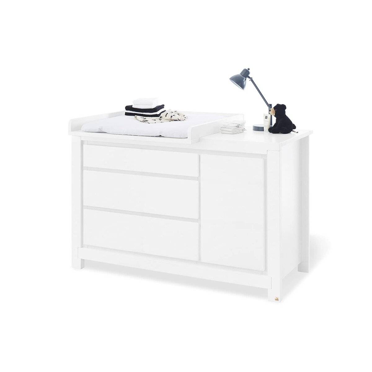 Pinolino Wickelkommode extrabreit weiß mit Wickelaufsatz 3 Schubkästen 1 Tür Soft