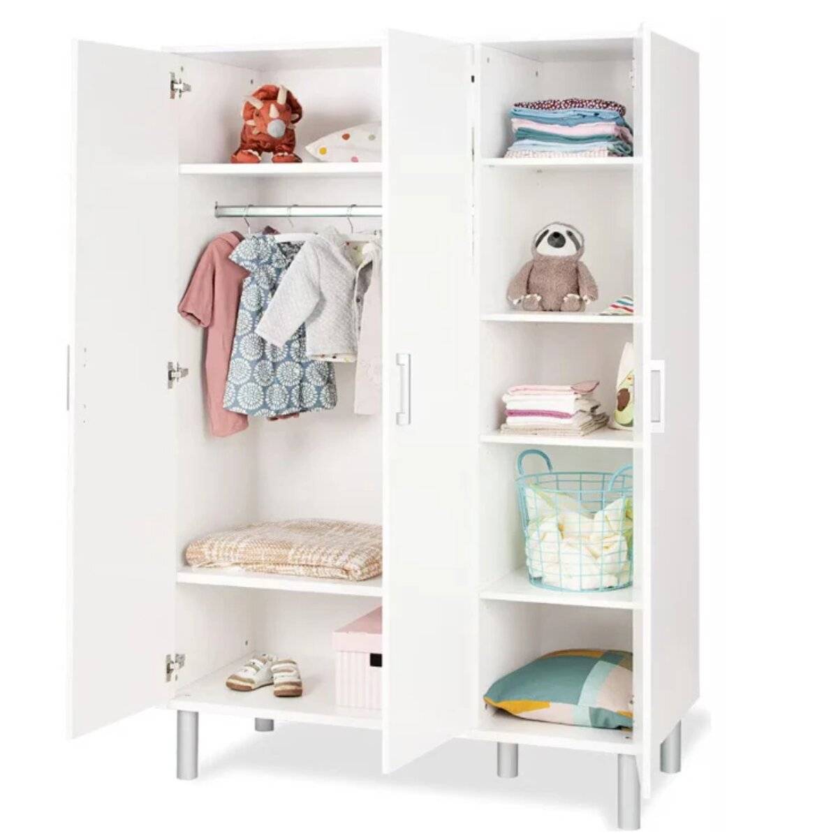 Pinolino Kinderkleiderschrank weiß 3 Türen 6 verstellbare Einlegeböden 120 x 56 x 181 cm