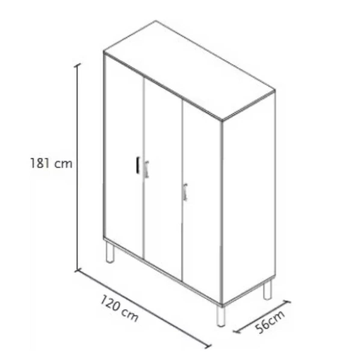 Pinolino Kinderkleiderschrank weiß 3 Türen 6 verstellbare Einlegeböden 120 x 56 x 181 cm