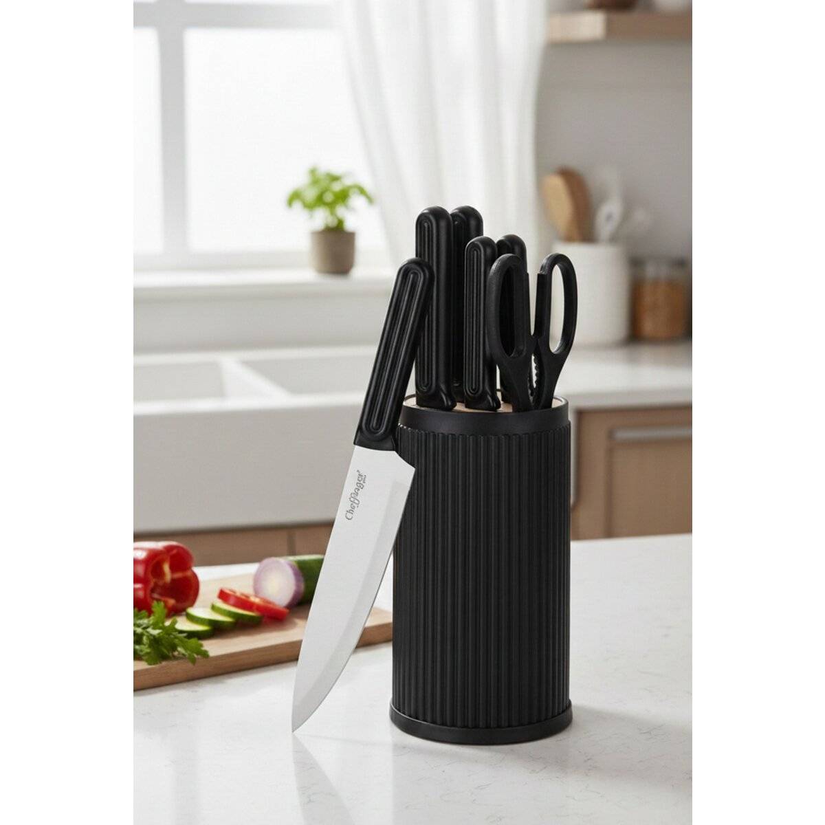 7-teiliges Messerset mit Messerblock, elegantes Design - robust & ergonomisch