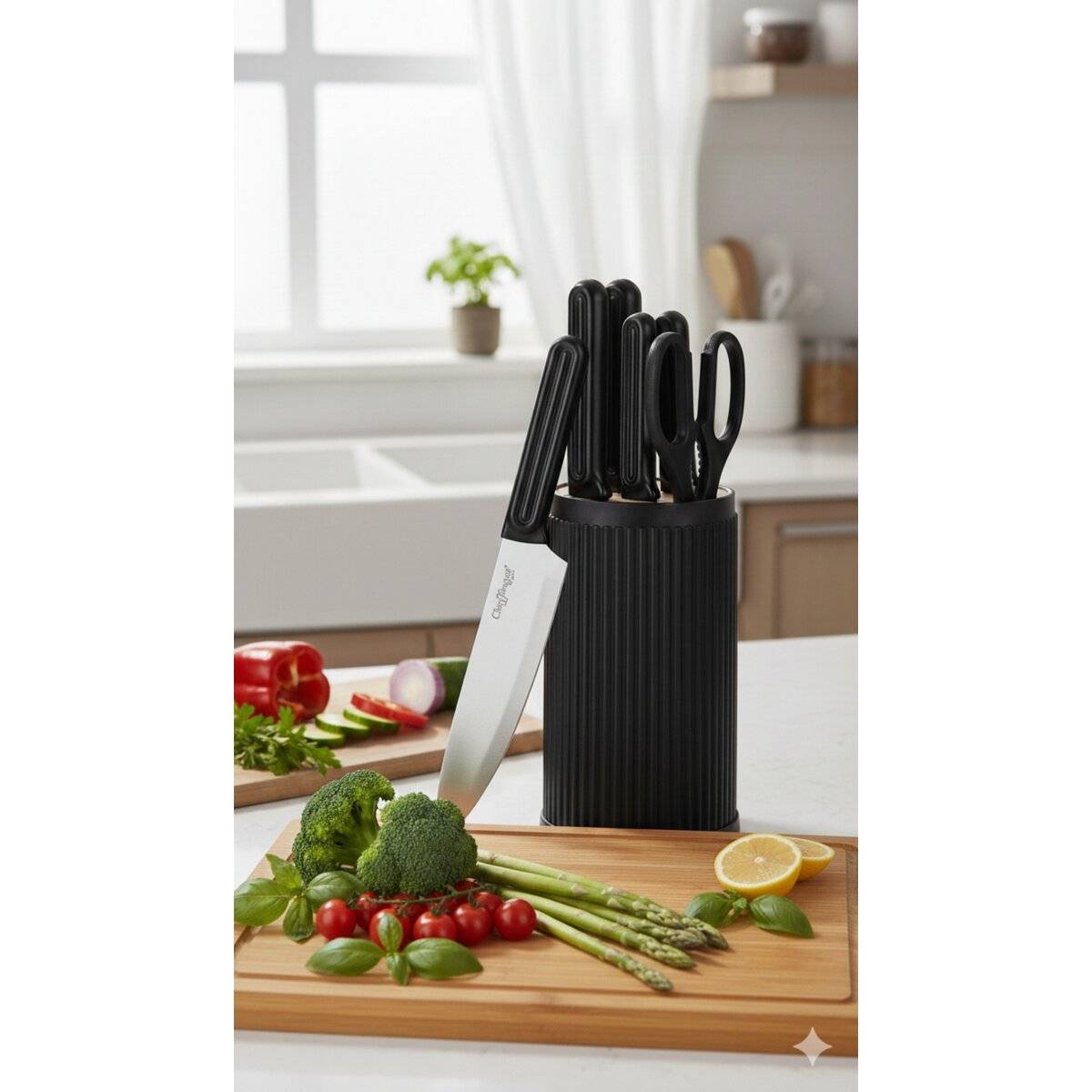 7-teiliges Messerset mit Messerblock, elegantes Design - robust & ergonomisch