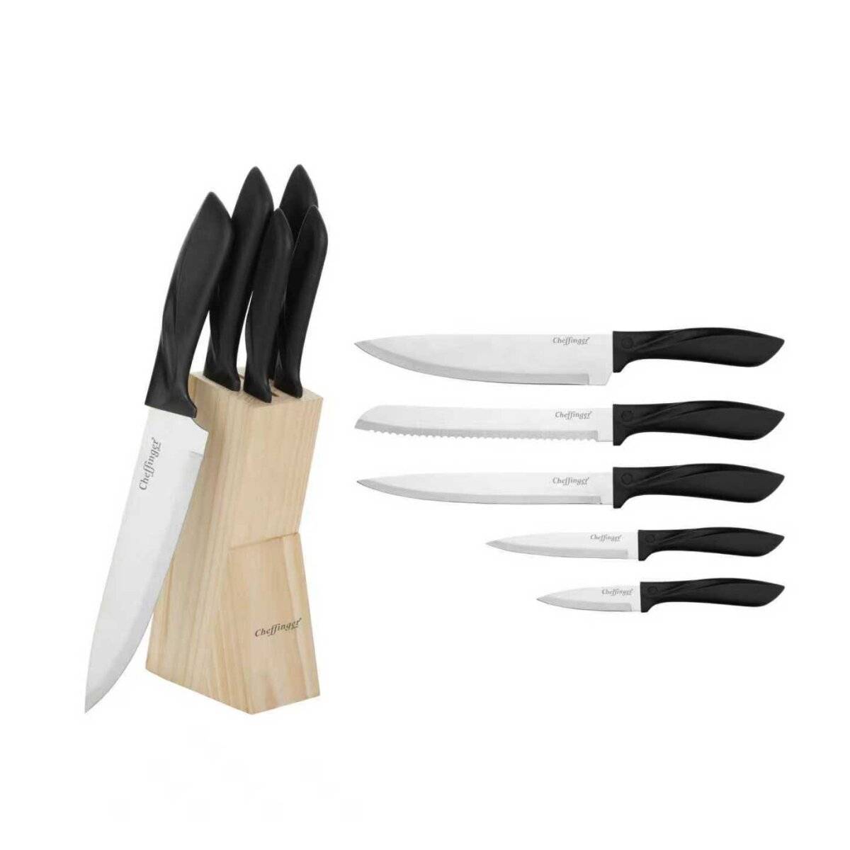 6-teiliges Messerset mit Messerblock aus Holz, mit ergonomischen Griffen