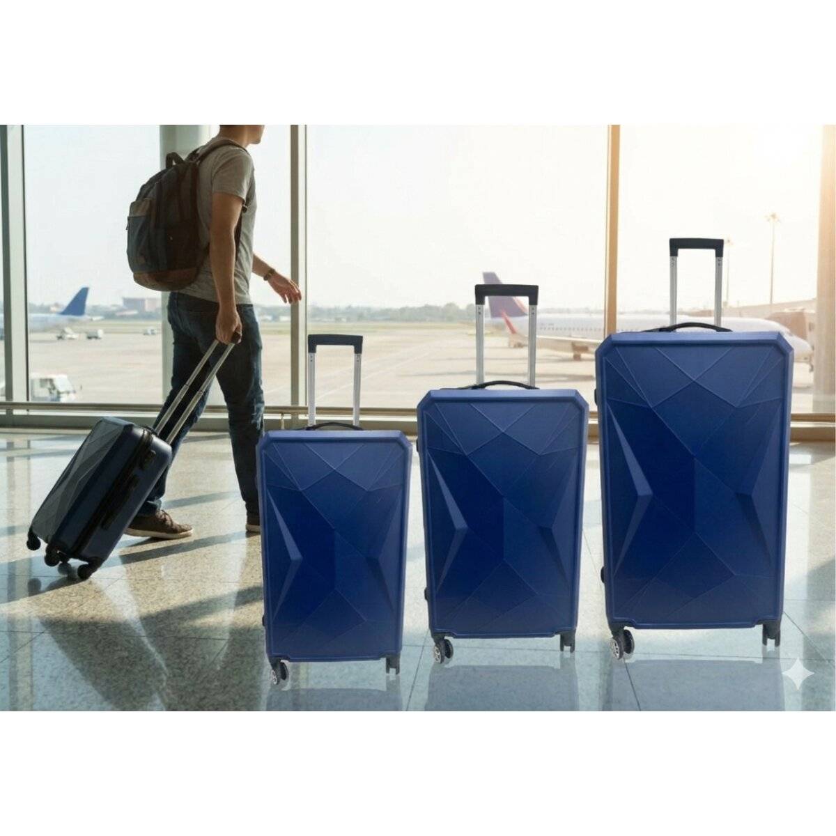 Hoffmanns Beachline Blau 3-teiliges Koffer-Set - ABS-Hartschale mit Zahlenschloss & 360° Rollen