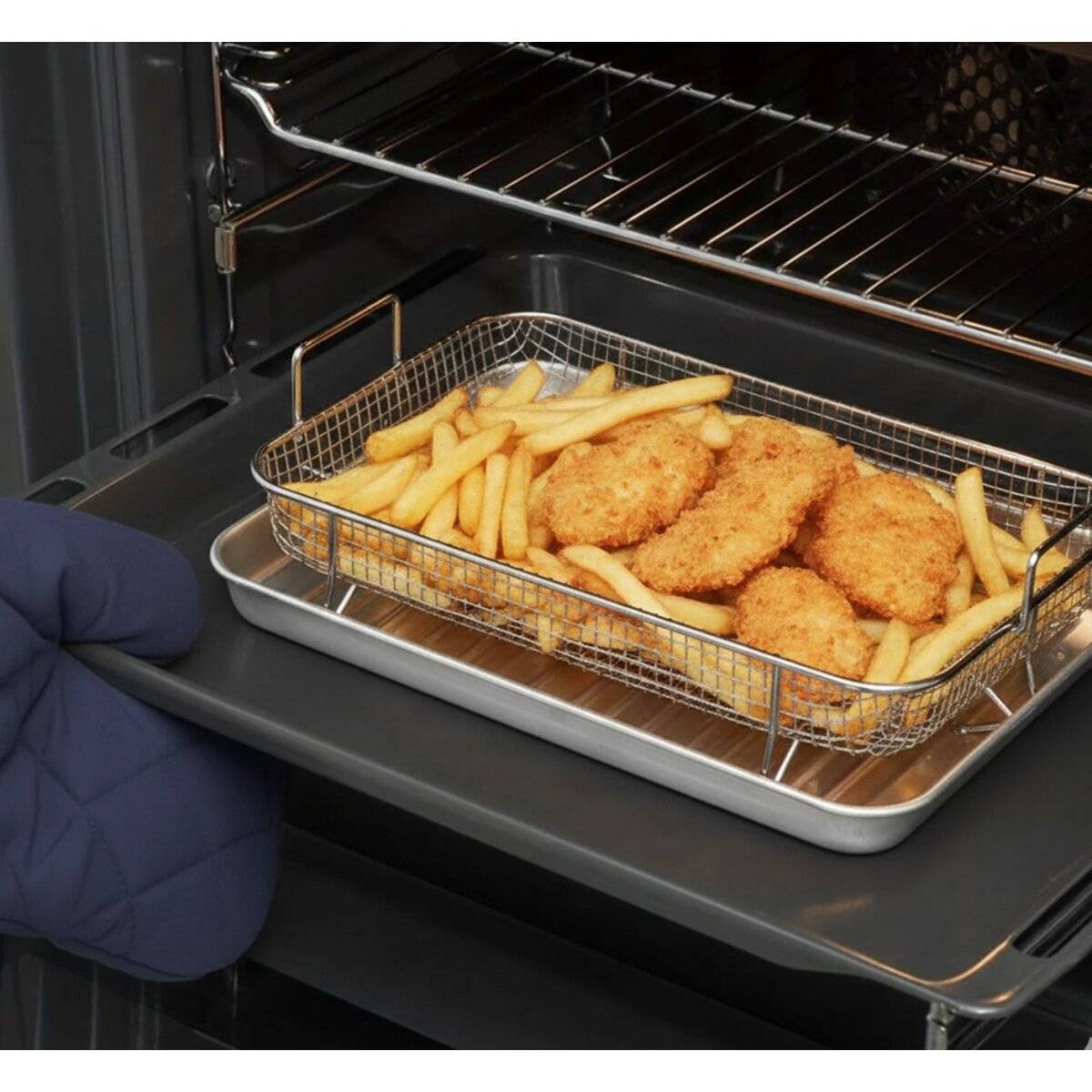 2-in-1 Backblech & Frittierkorb aus hochwertigem Edelstahl - 32,5 × 24,5 × 8 cm