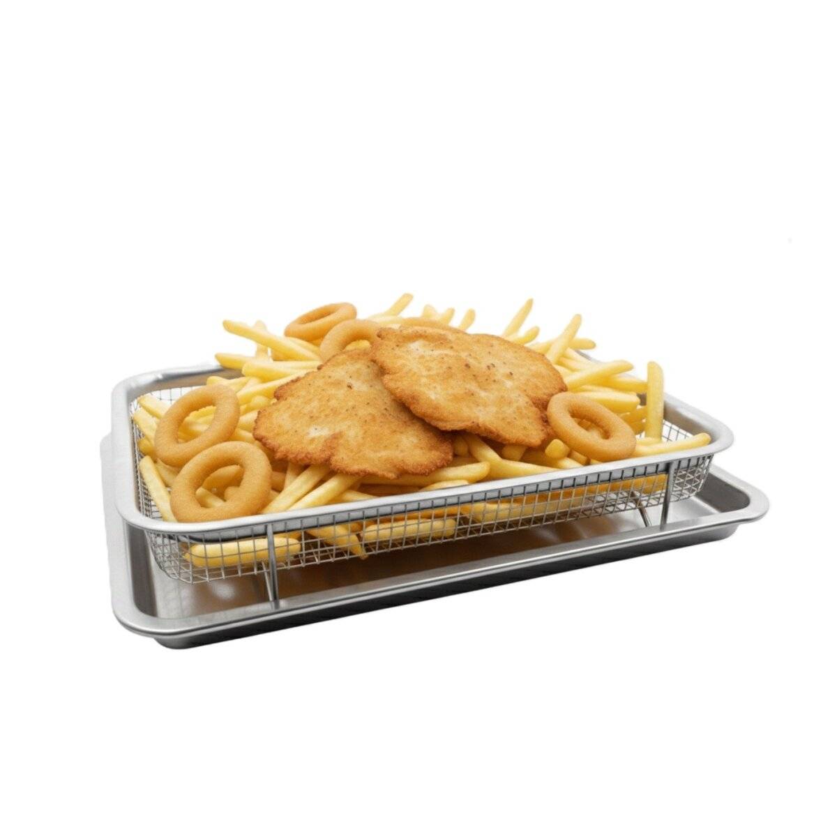 2-in-1 Backblech & Frittierkorb aus hochwertigem Edelstahl - 32,5 × 24,5 × 8 cm