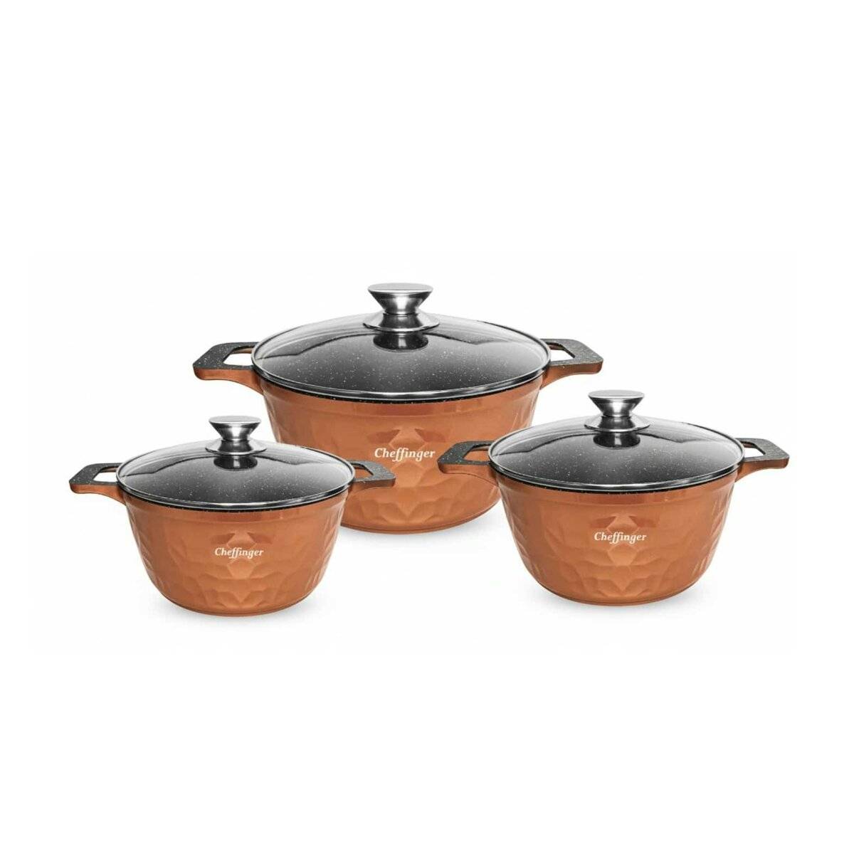 6-teiliges Kochtopfset mit Marmorbeschichtung, Induktionsgeeignet - 20/24/28 cm Braun