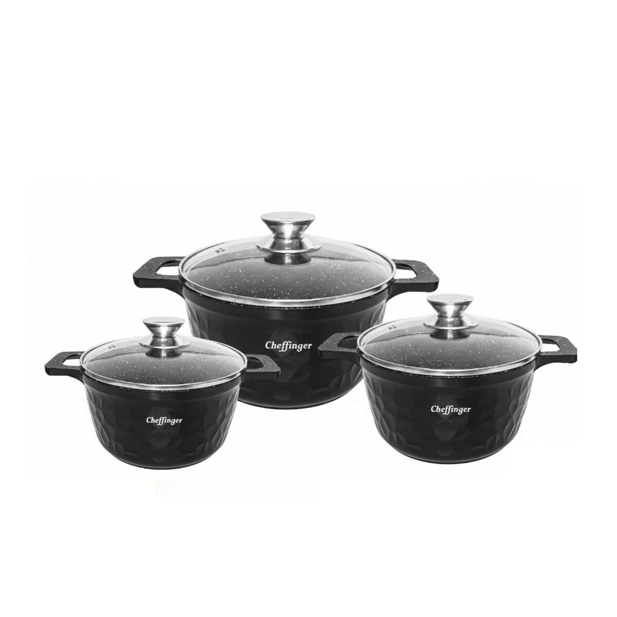 6-teiliges Kochtopfset mit Marmorbeschichtung, Induktionsgeeignet - 20/24/28 cm Schwarz