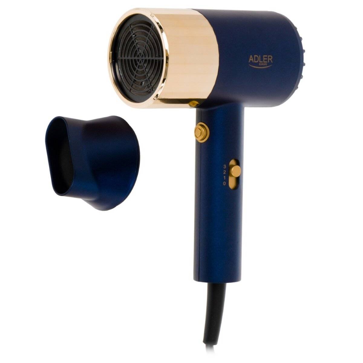 Adler AD 2280 Haartrockner 1800 W mit Konzentrator & Cool Shot - Blau/Gold