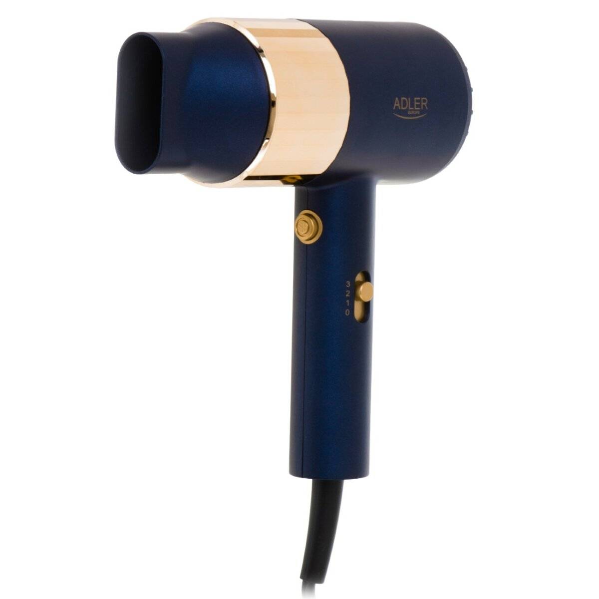 Adler AD 2280 Haartrockner 1800 W mit Konzentrator & Cool Shot - Blau/Gold