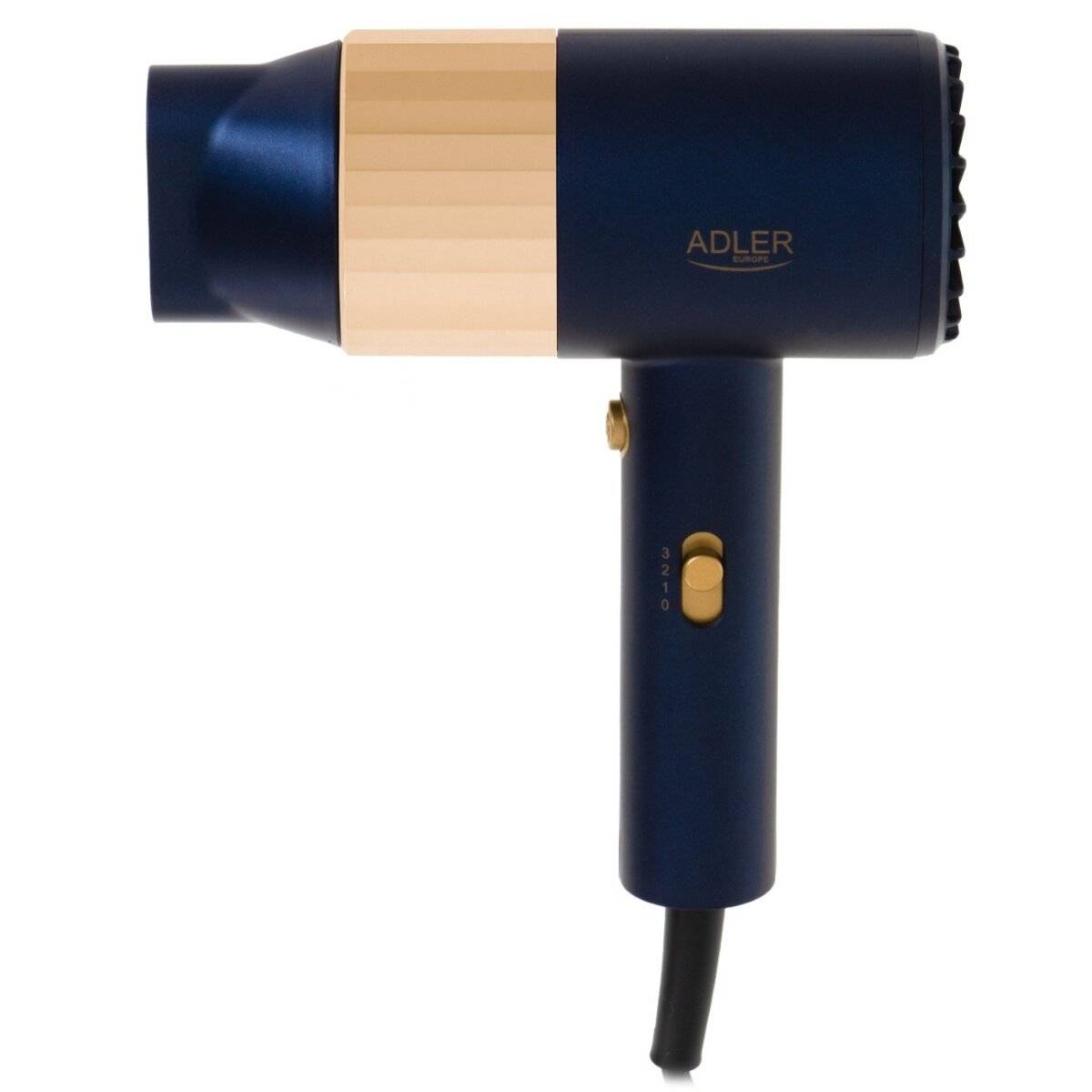 Adler AD 2280 Haartrockner 1800 W mit Konzentrator & Cool Shot - Blau/Gold