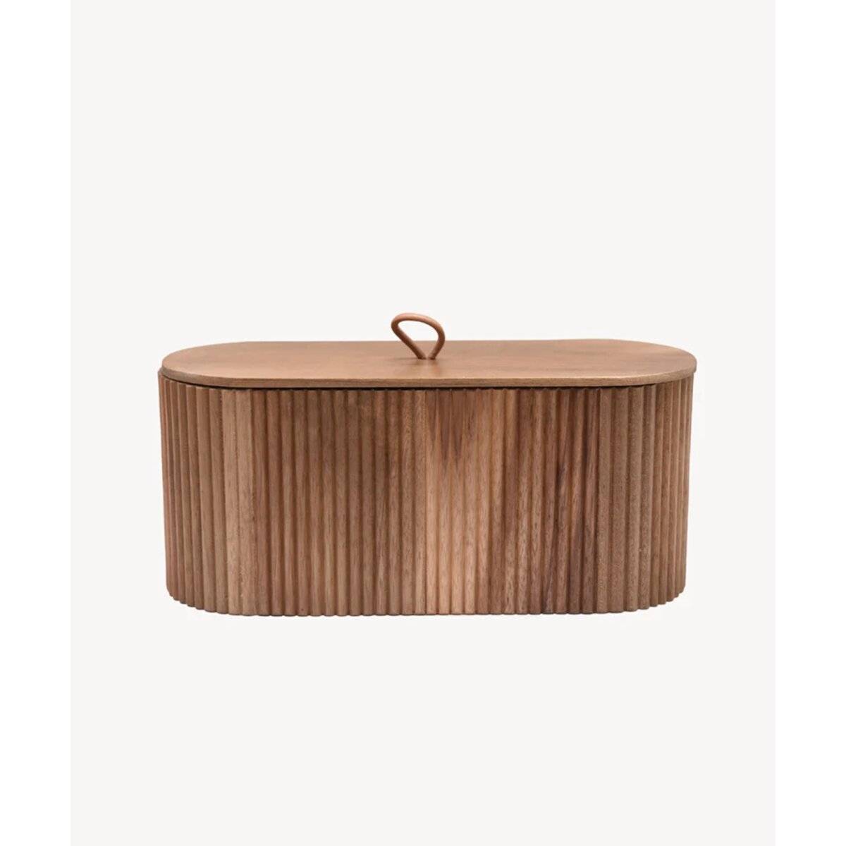 Akazie Stripe Aufbewahrungsbox mit Deckel & Ledergriff - 26 x 10 x 11,5 cm