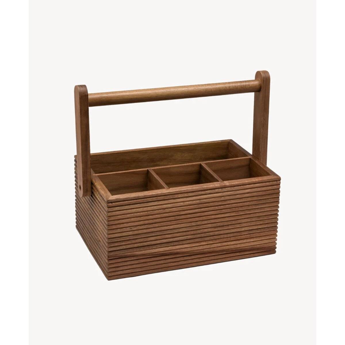 Akazie Stripe Organizer - Besteckständer aus Akazienholz mit Griff