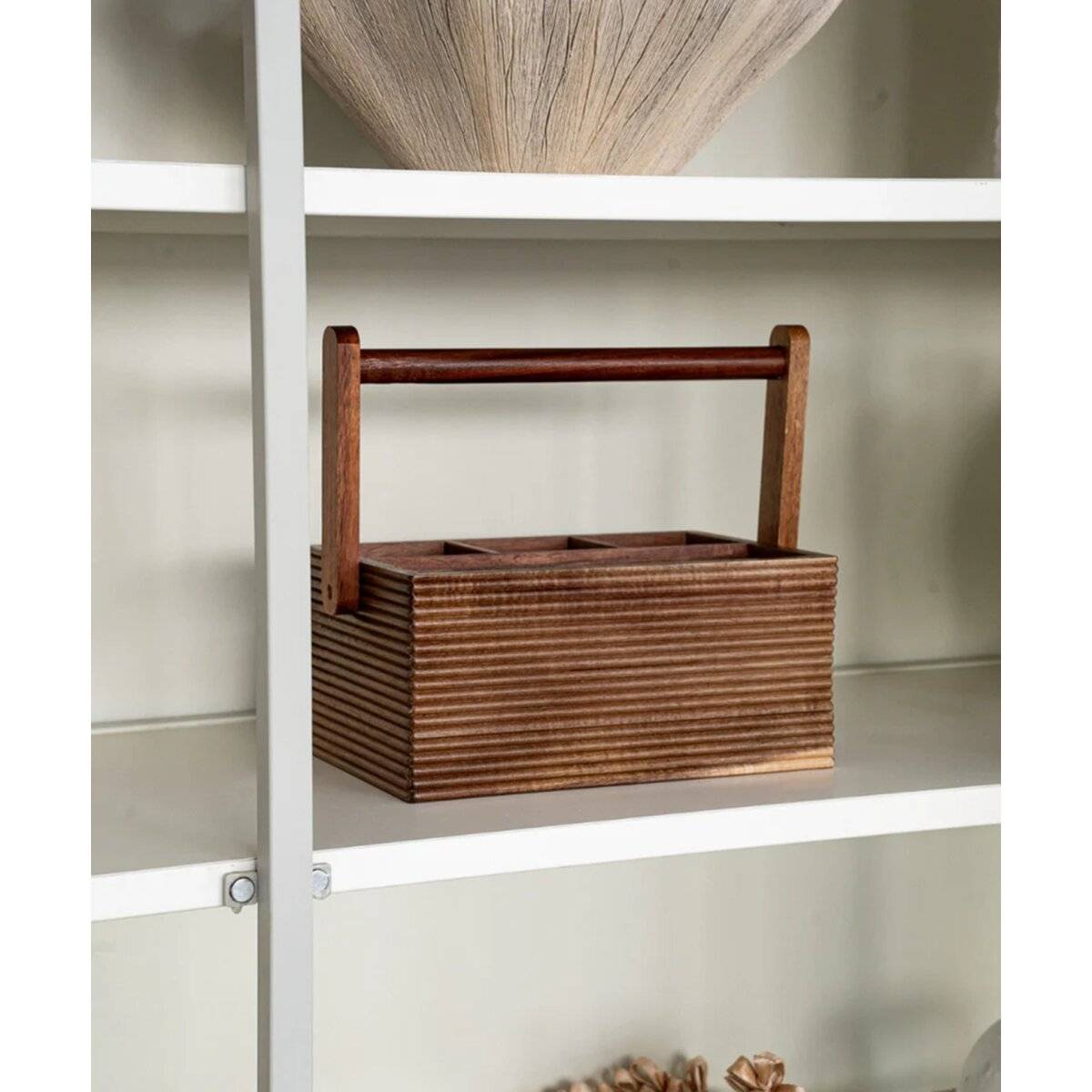 Akazie Stripe Organizer - Besteckständer aus Akazienholz mit Griff