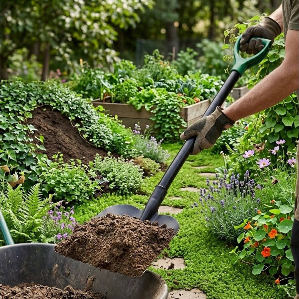 Gartenschaufel aus Stahl mit ergonomischem Kunststoffgriff - 116 x 25 cm