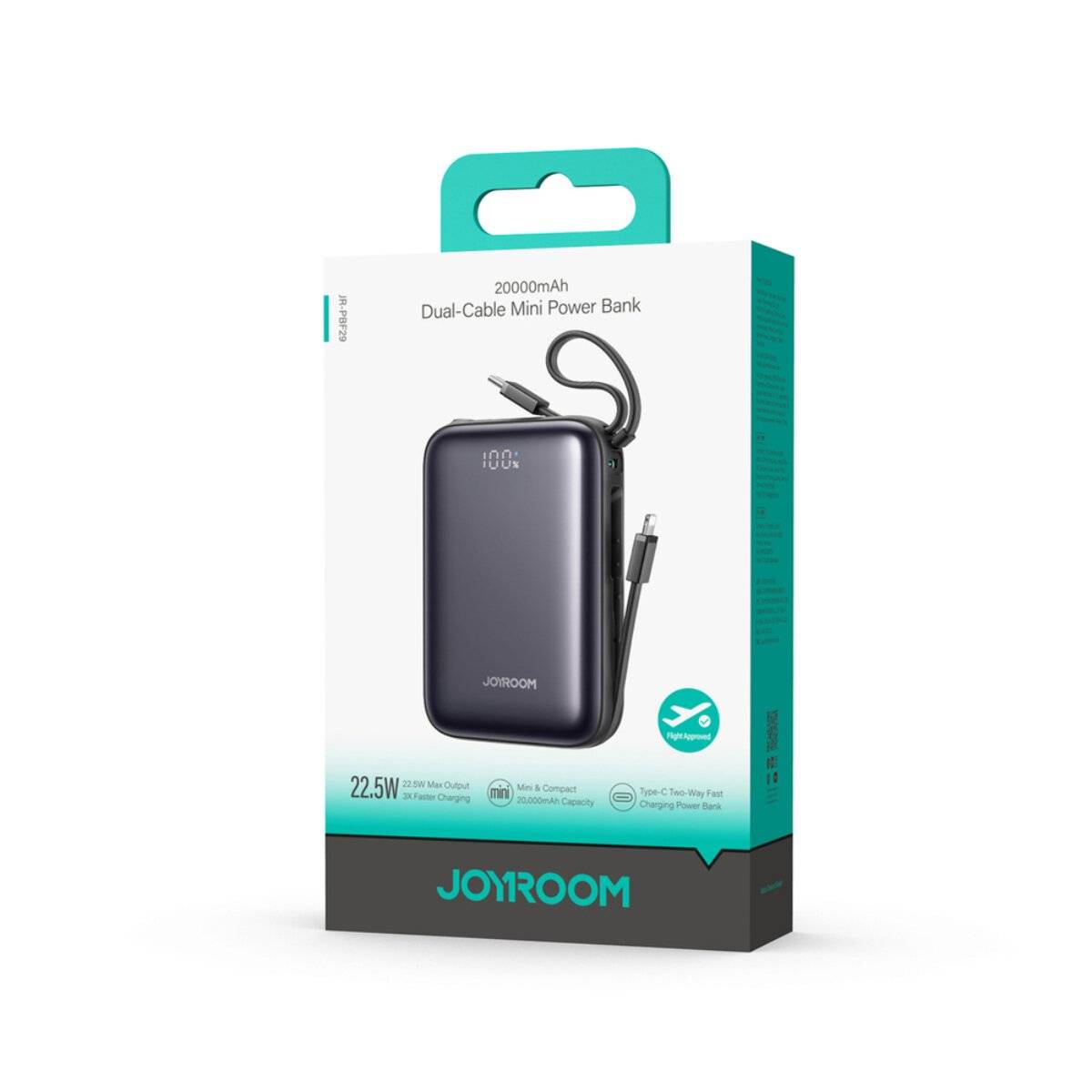 Joyroom JR-PBF29 20000mAh 22,5W Powerbank mit Doppelkabel Schwarz