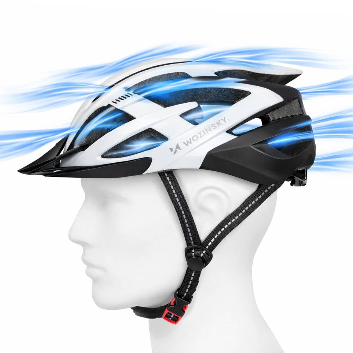 MTB Fahrradhelm mit Visier und USB LED Rücklicht verstellbar Größe M Schwarz Weiß