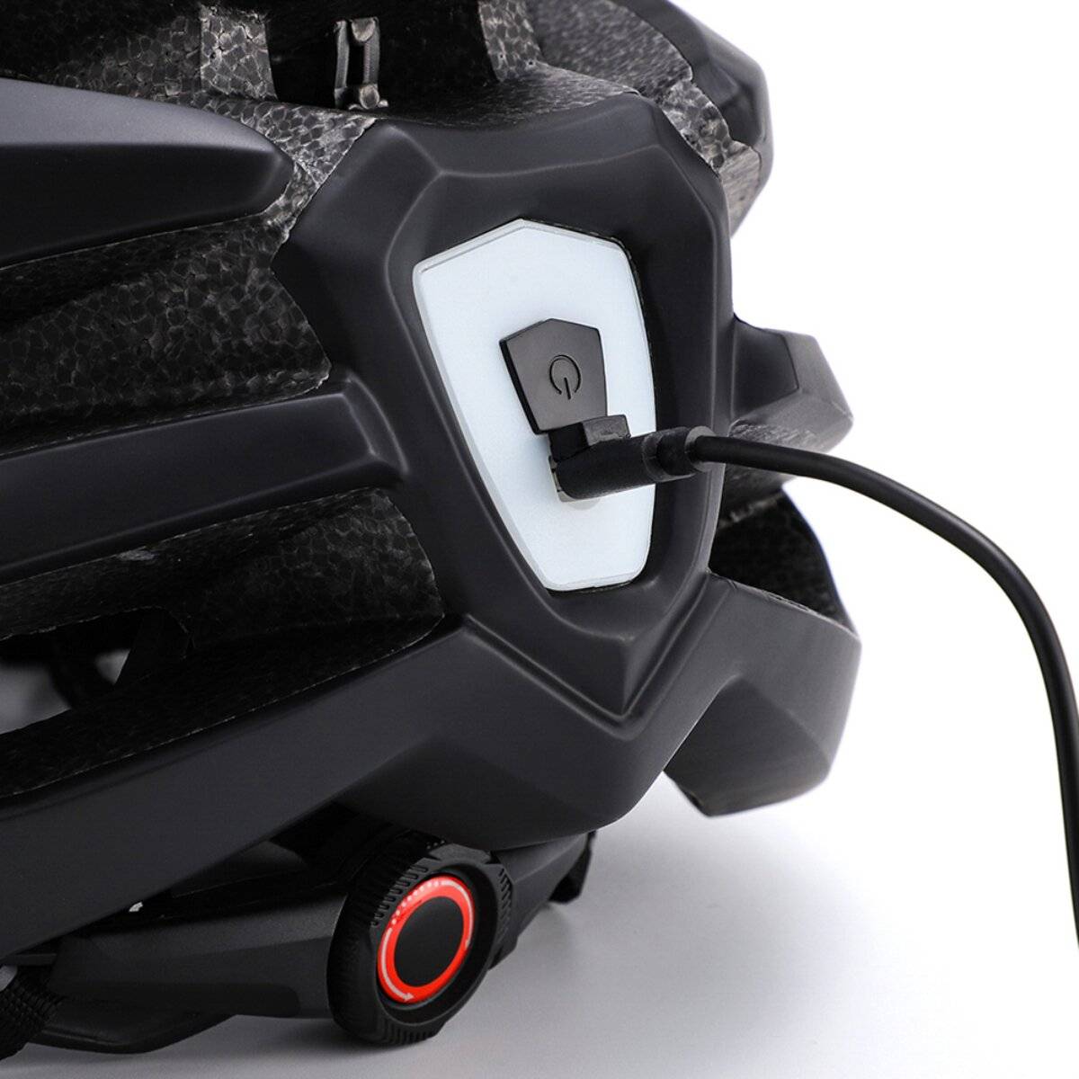 MTB Fahrradhelm mit Visier und USB LED Rücklicht verstellbar Größe M Schwarz Weiß