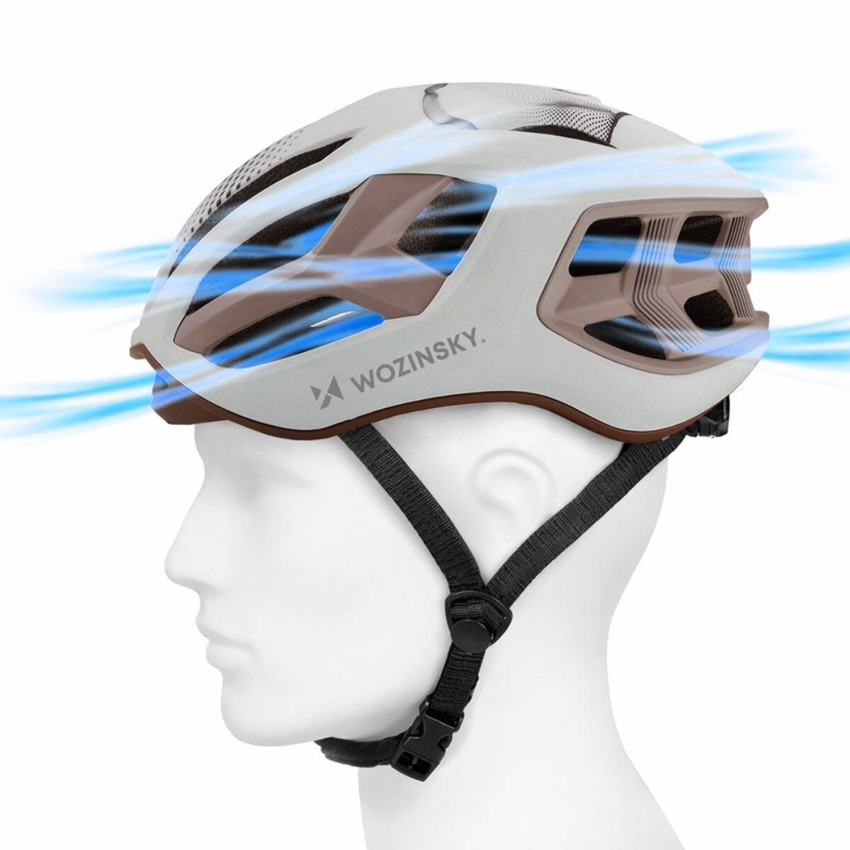 Ultraleichter Rennradhelm mit LED Rücklicht Belüftet Größe M Taupe