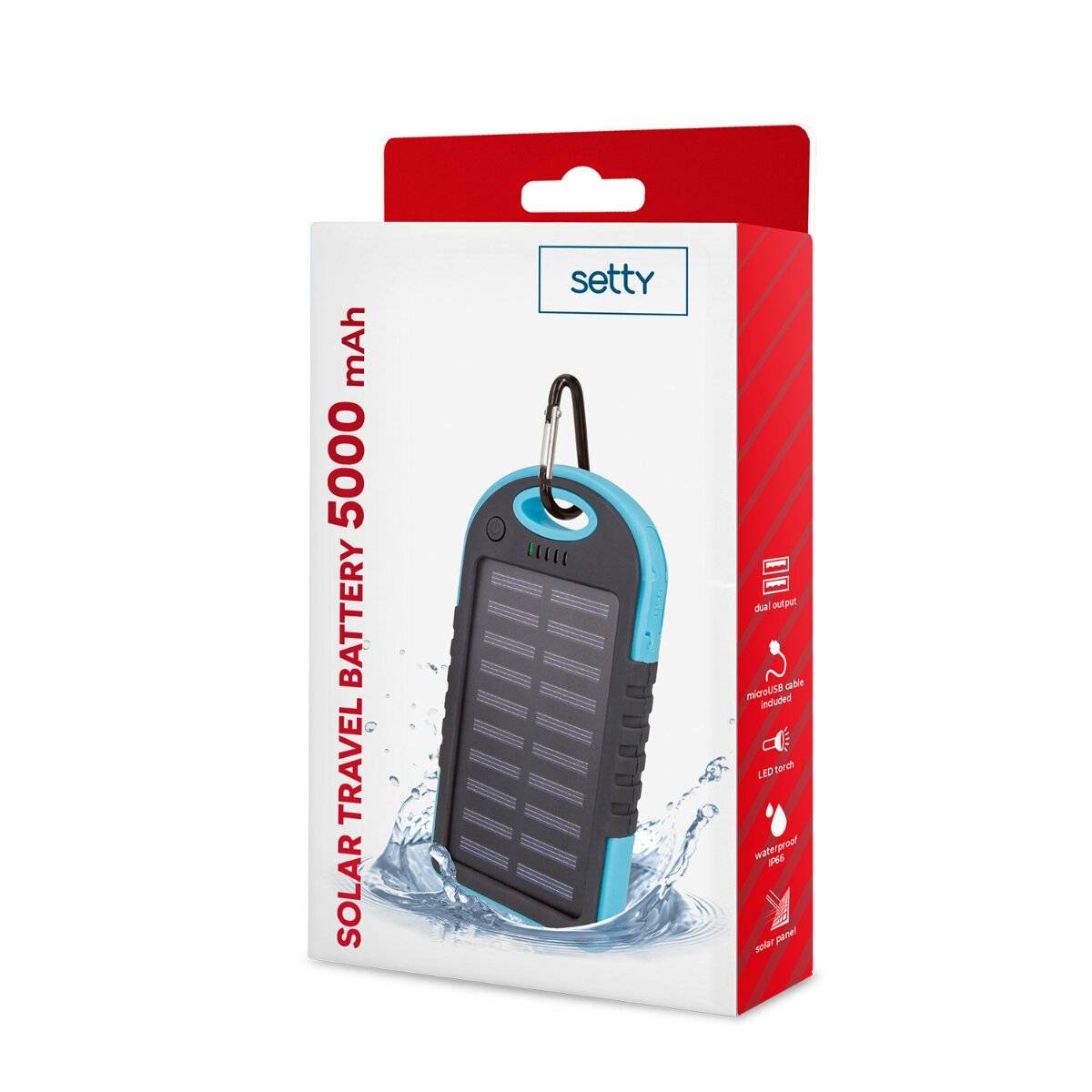 Setty Solar Powerbank 5000 mAh Outdoor Ladegerät mit Solarpanel Blau