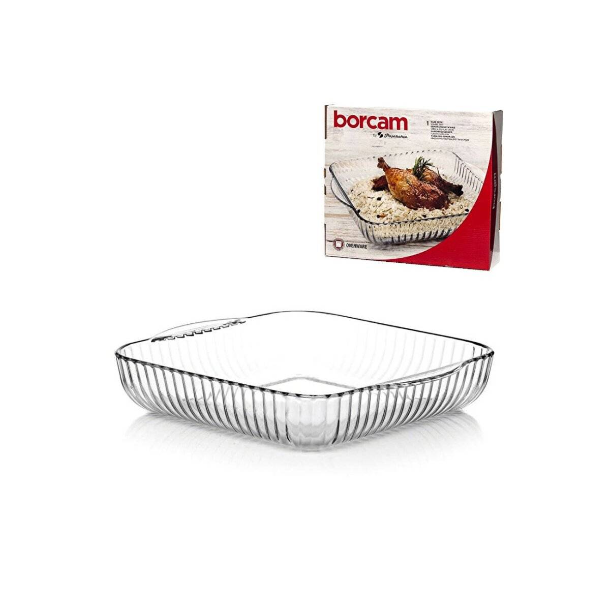 Pasabahce Borcam Quadratische Schale aus Borosilikatglas zum Backen, Aufbewahren & Einfrieren 3200 ml