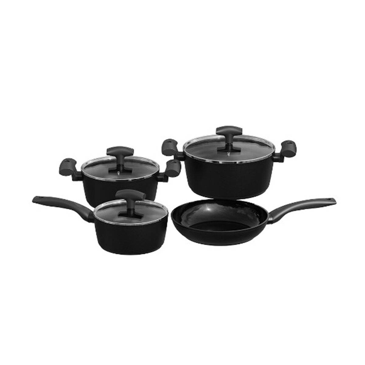 7-teiliges Kochgeschirr-Set mit Keramik-Antihaftbeschichtung ø16 cm/ø20 cm/ø24 cm/ø24 cm - Schwarz