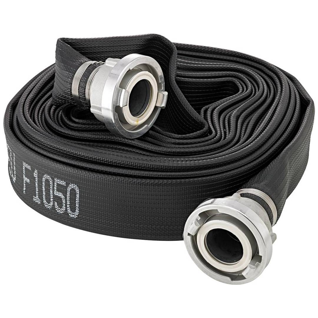 Fortis Mehrzweckflachschlauch gummiert, schwarz, C/52mm, STORZ Kupplungen 10m