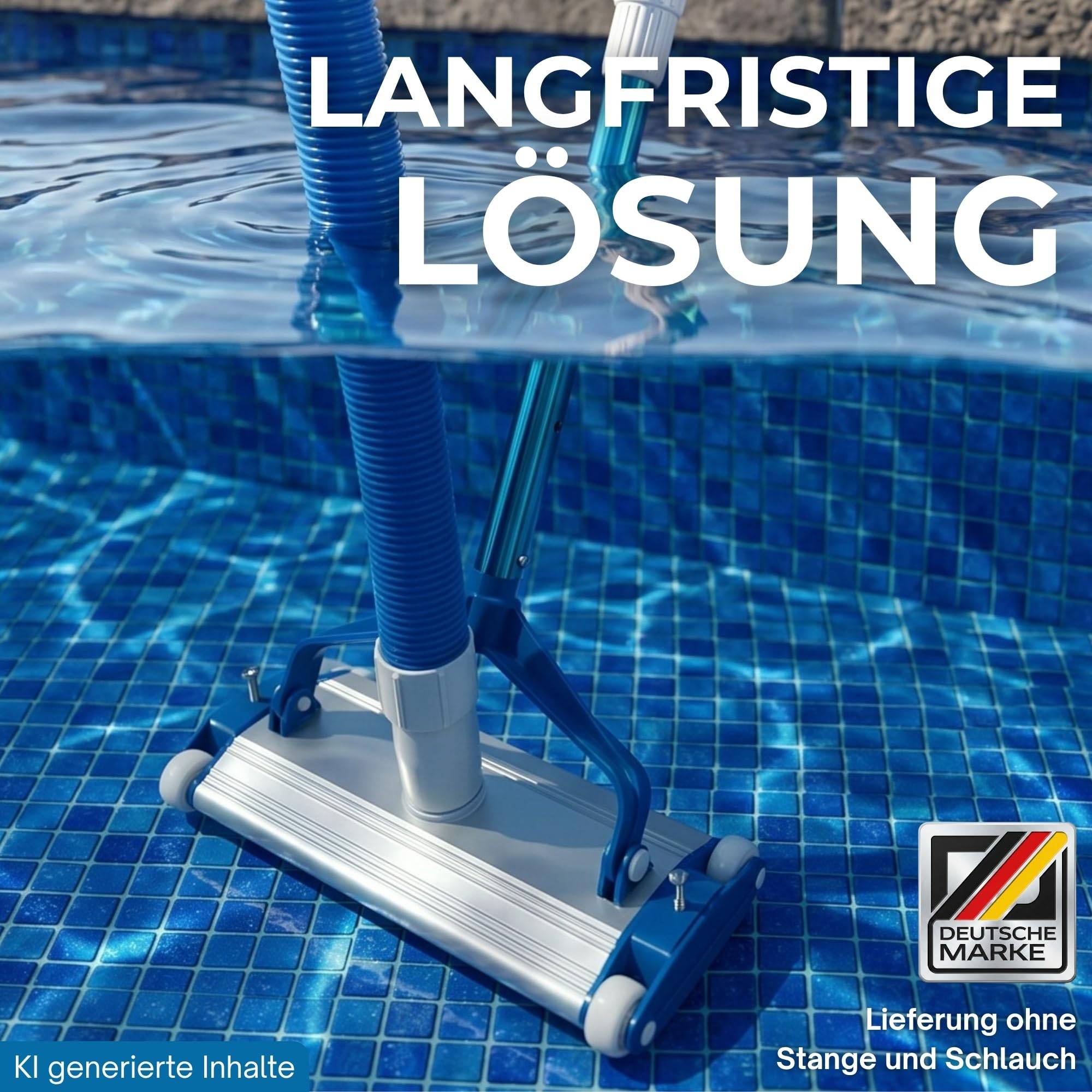 Poolbürste Profi 35cm extra schwer mit 38mm Sauganschluss aus Aluminium mit 4 Rädern, Schwere Pool Bodensaugerbürste Bodensauger für Aufstellpool