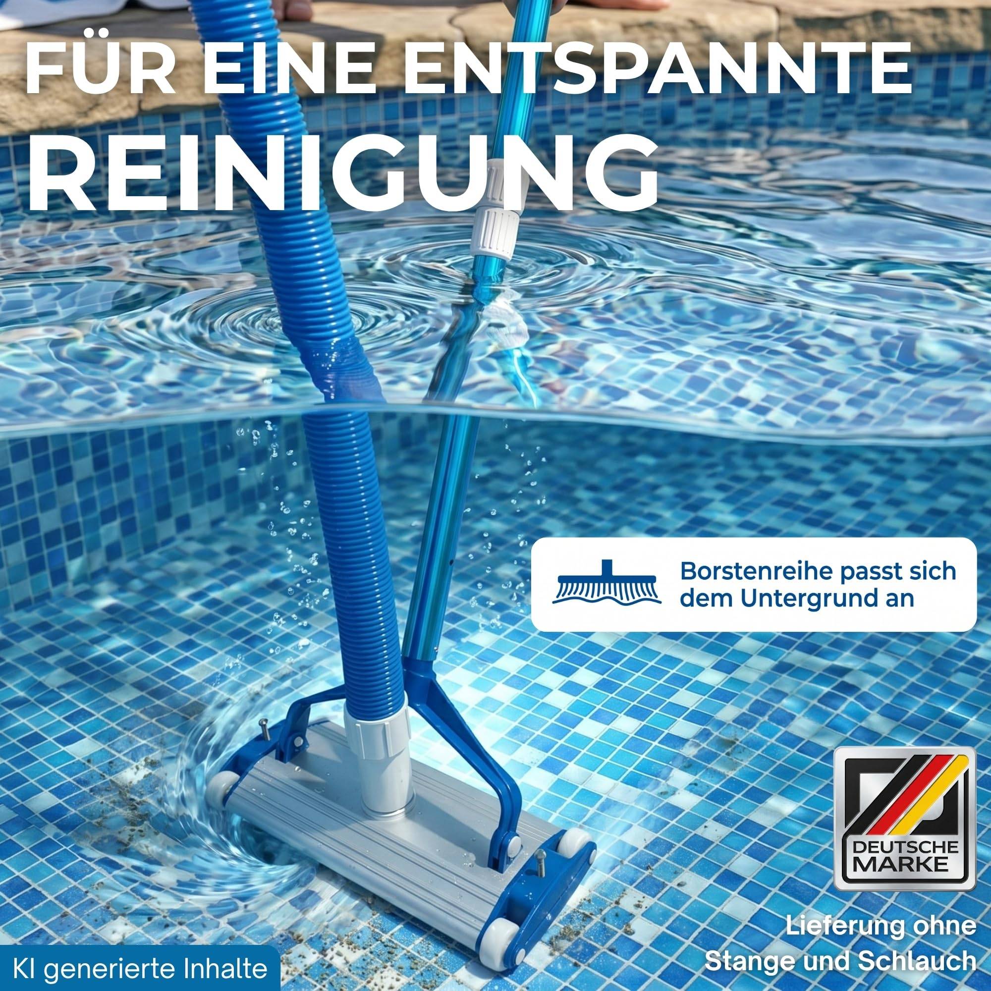 Poolbürste Profi 35cm extra schwer mit 38mm Sauganschluss aus Aluminium mit 4 Rädern, Schwere Pool Bodensaugerbürste Bodensauger für Aufstellpool