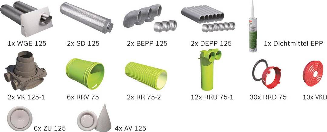 BOSCH Wohnungslüftungspaket BOPA VE102 Luftverteilpaket Rundrohr, bis 130 m2 - 7739624334