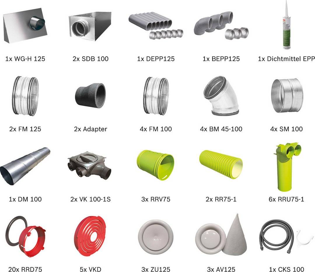 BOSCH Wohnungslüftungspaket BOPA VE301 Luftverteilpaket Rundrohr, 90 m2, Decke - 7739621045