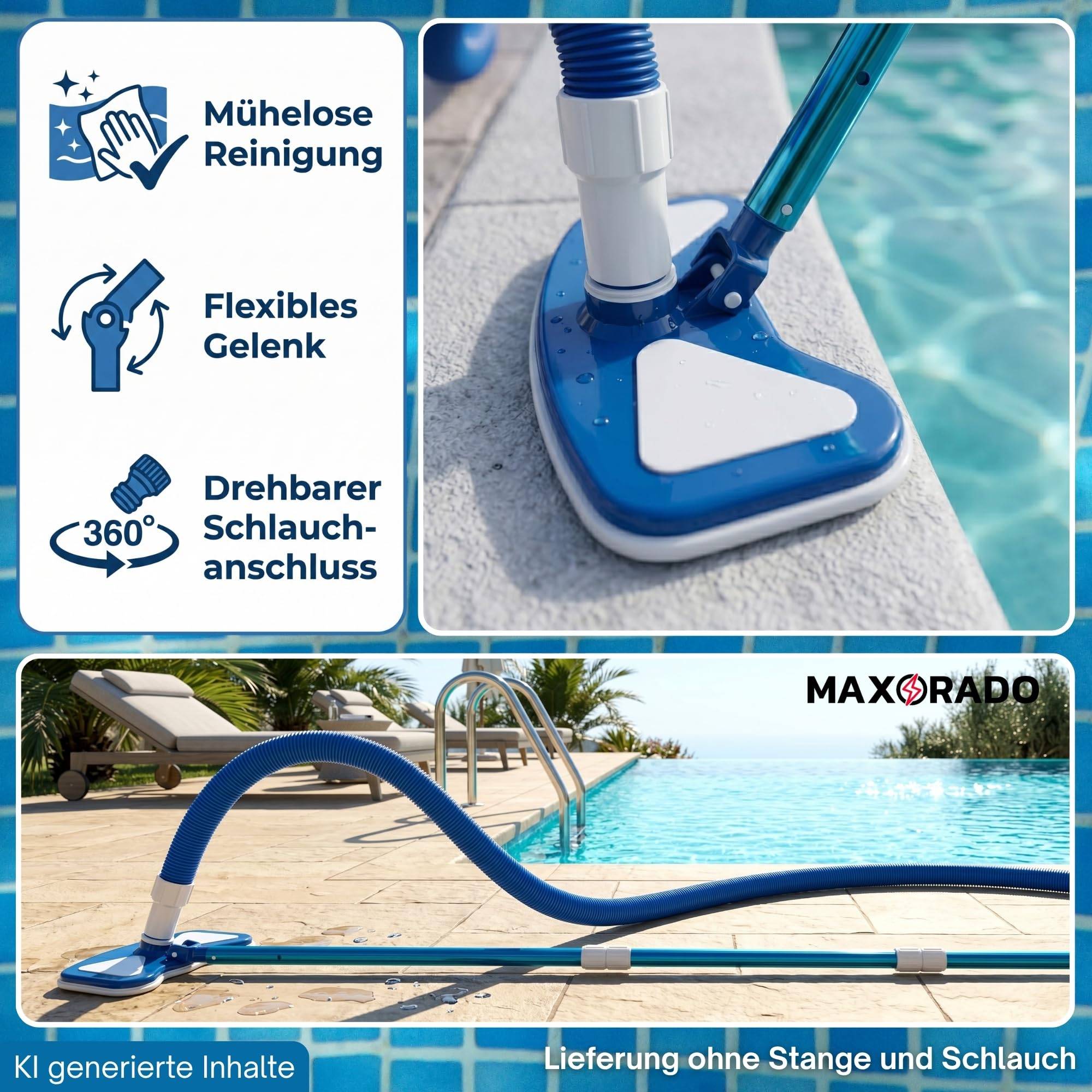 Deluxe Pool Bodendüse Blau Handreiniger oder für Teleskopstange Bodensauger mit Schlauchanschluss Ø 32/38 mm und Nylon Bürste Poolbürste Poolsaug
