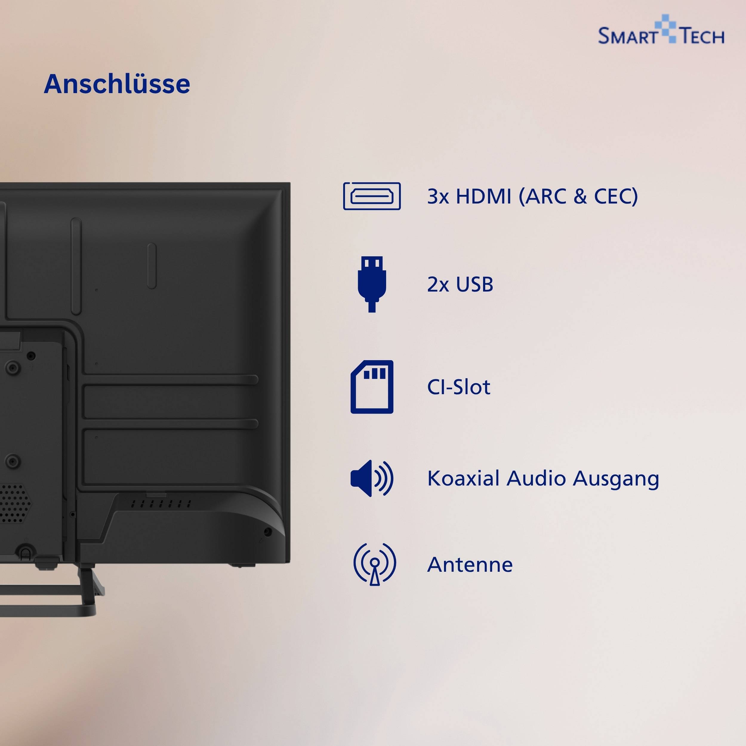 Smart Tech 32HN01V3 32 Zoll Fernseher LED TV mit HD Auflösung, Dolby Audio und Triple-Tuner (2026)