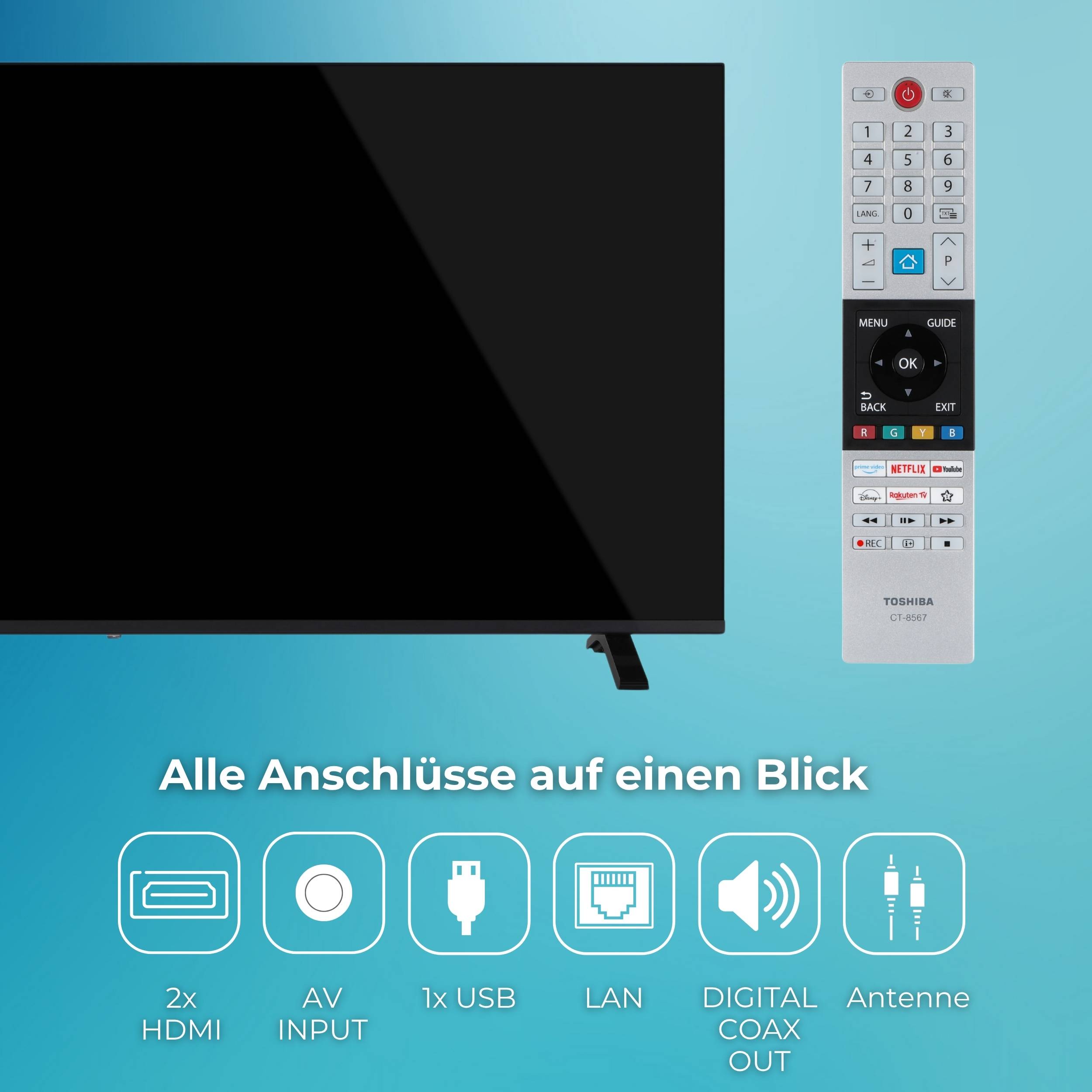 Toshiba 55UV1563DDW 55 Zoll Smart TV VIDAA 4K UHD Fernseher Dolby Vision HDR, Triple-Tuner (2026)