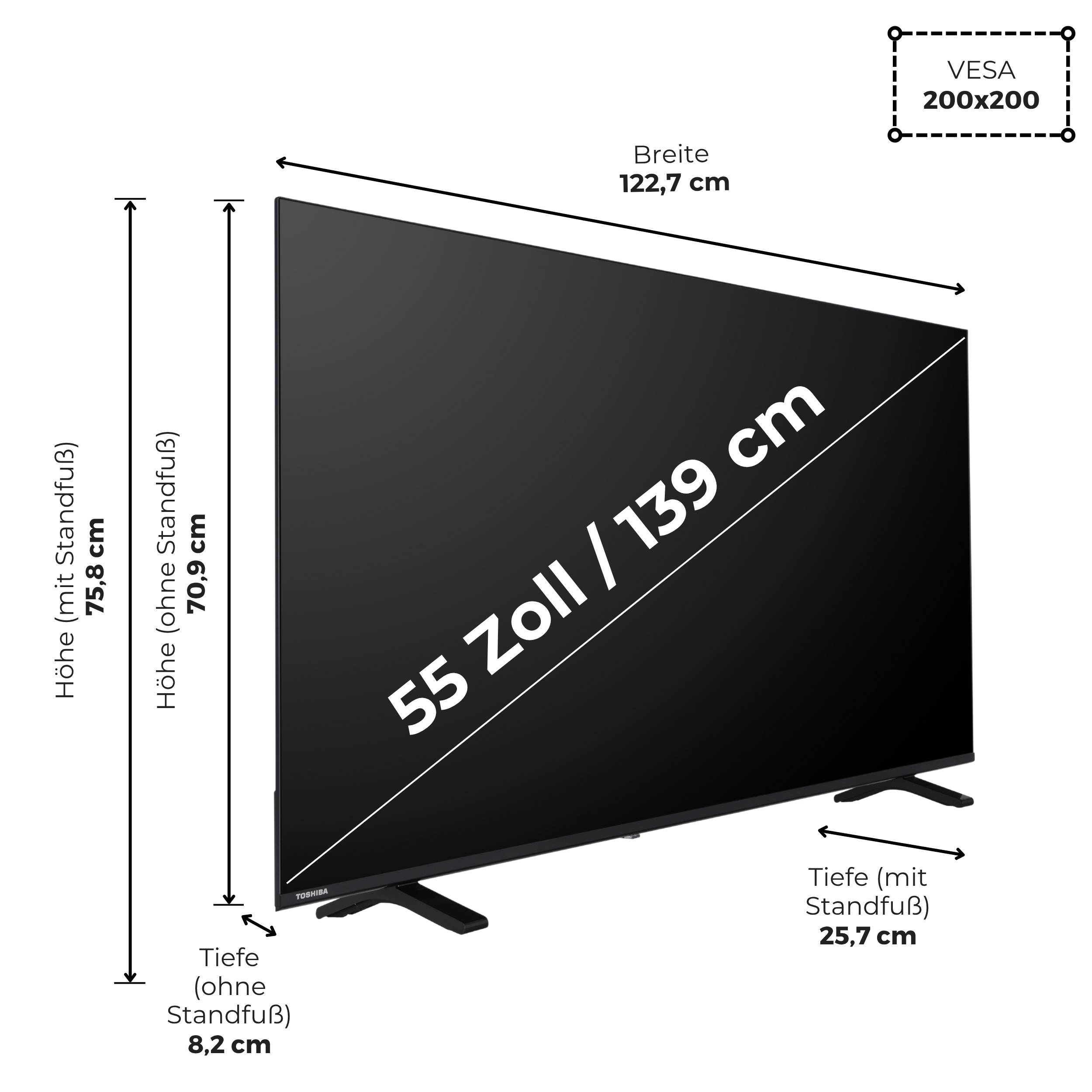 Toshiba 55UV1563DDW 55 Zoll Smart TV VIDAA 4K UHD Fernseher Dolby Vision HDR, Triple-Tuner (2026)