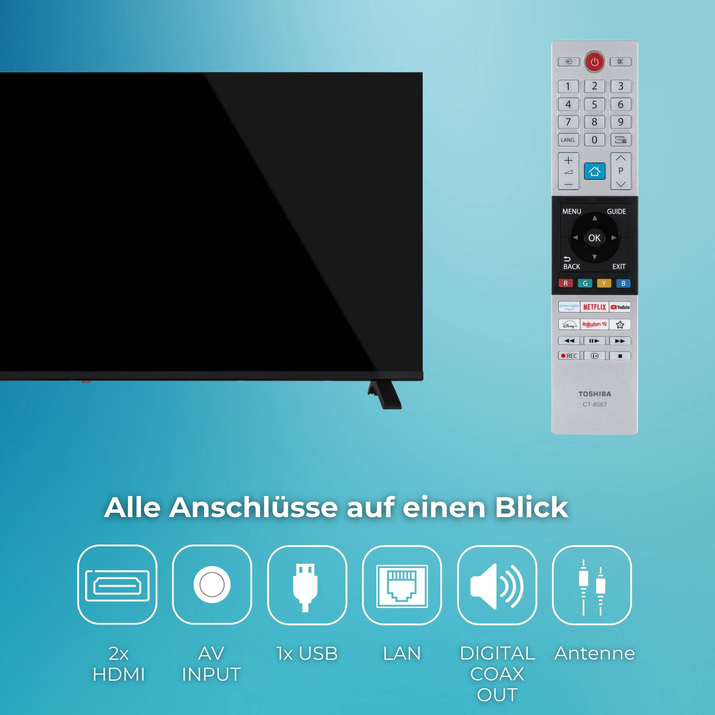Toshiba 43QV1563DDW 43 Zoll QLED Smart TV VIDAA 4K Fernseher Dolby Vision HDR, Triple-Tuner (2026)