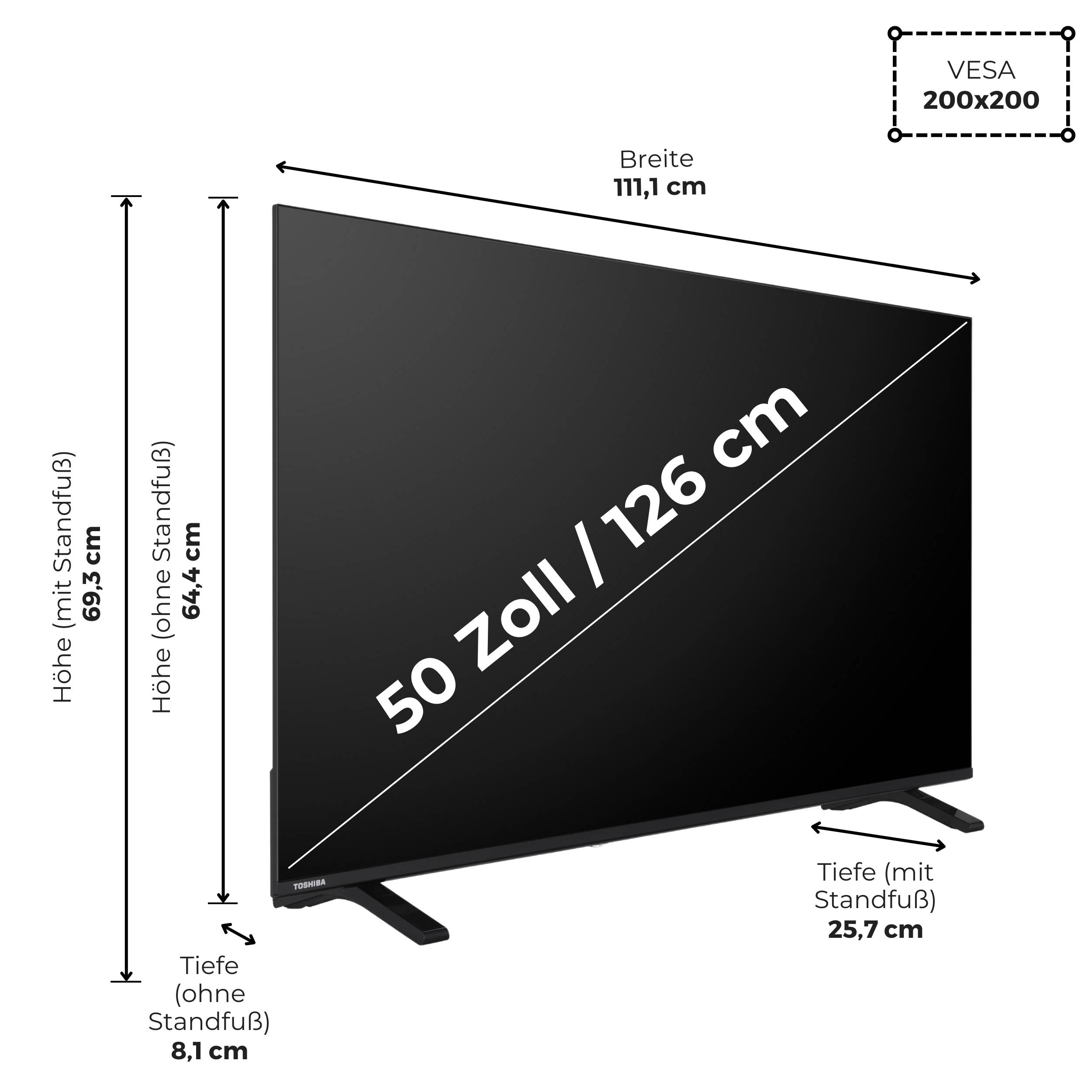 Toshiba 50QV1563DDW 50 Zoll QLED Smart TV VIDAA 4K Fernseher Dolby Vision HDR, Triple-Tuner (2026)