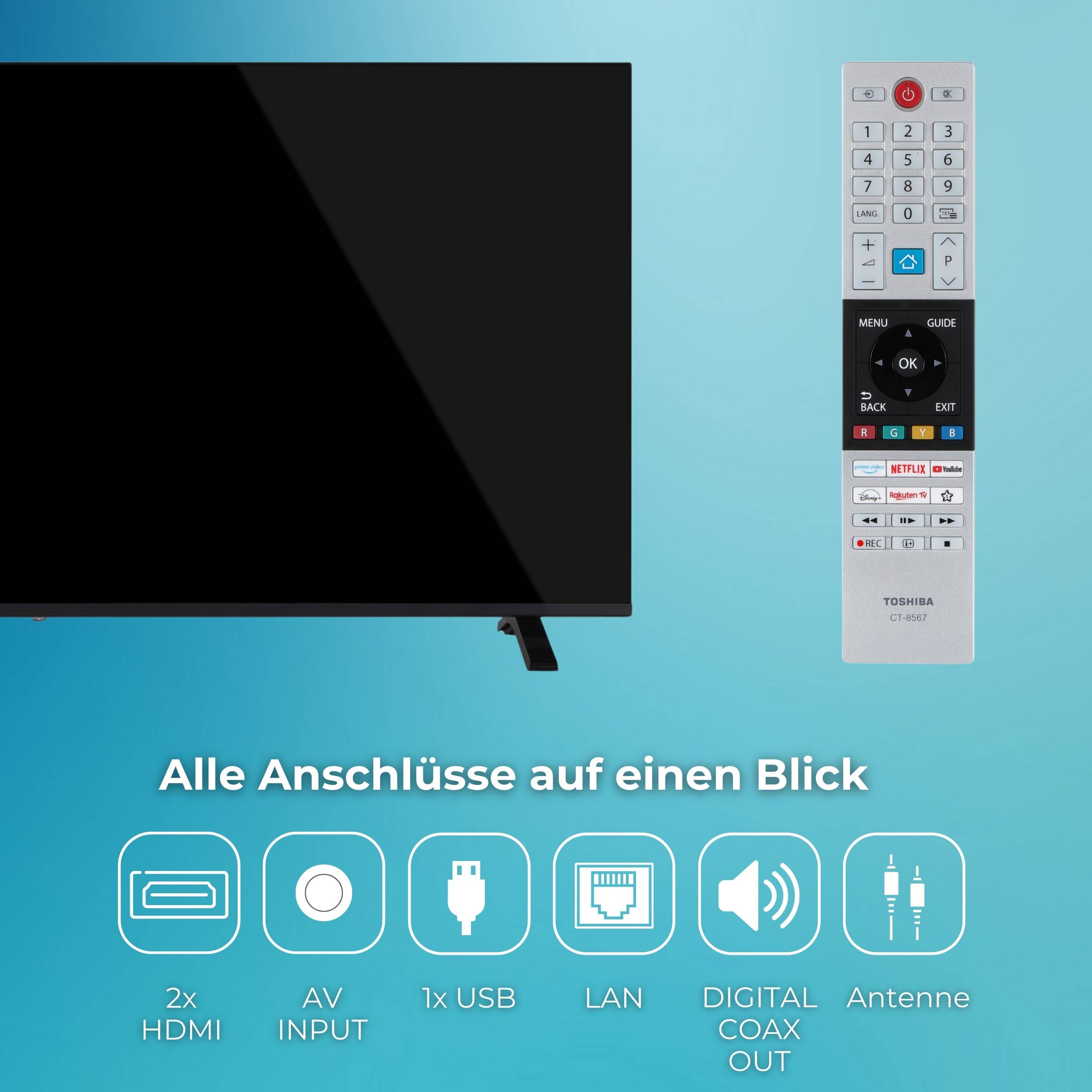 Toshiba 55QV1563DDW 55 Zoll QLED Smart TV VIDAA 4K Fernseher Dolby Vision HDR, Triple-Tuner (2026)