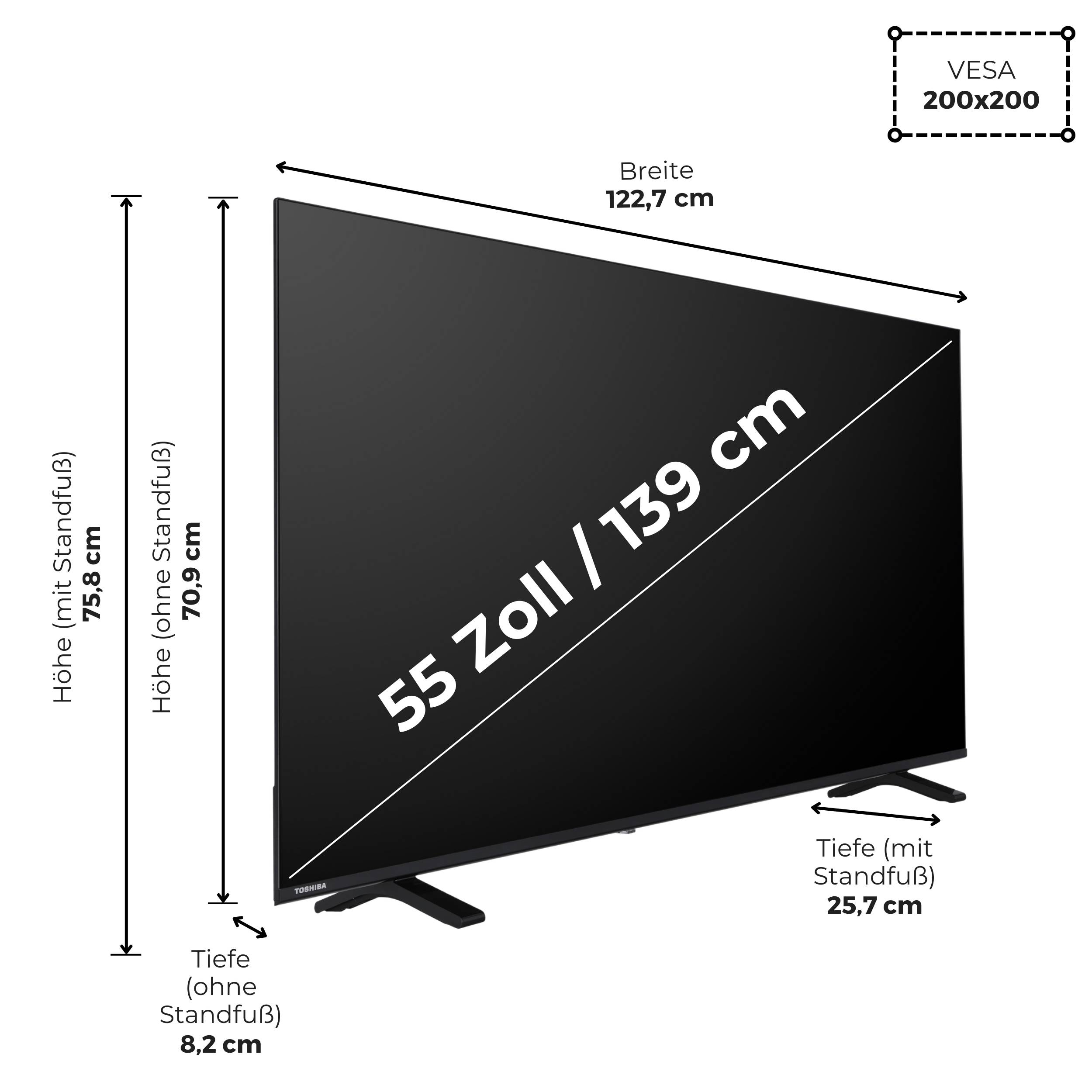 Toshiba 55QV1563DDW 55 Zoll QLED Smart TV VIDAA 4K Fernseher Dolby Vision HDR, Triple-Tuner (2026)